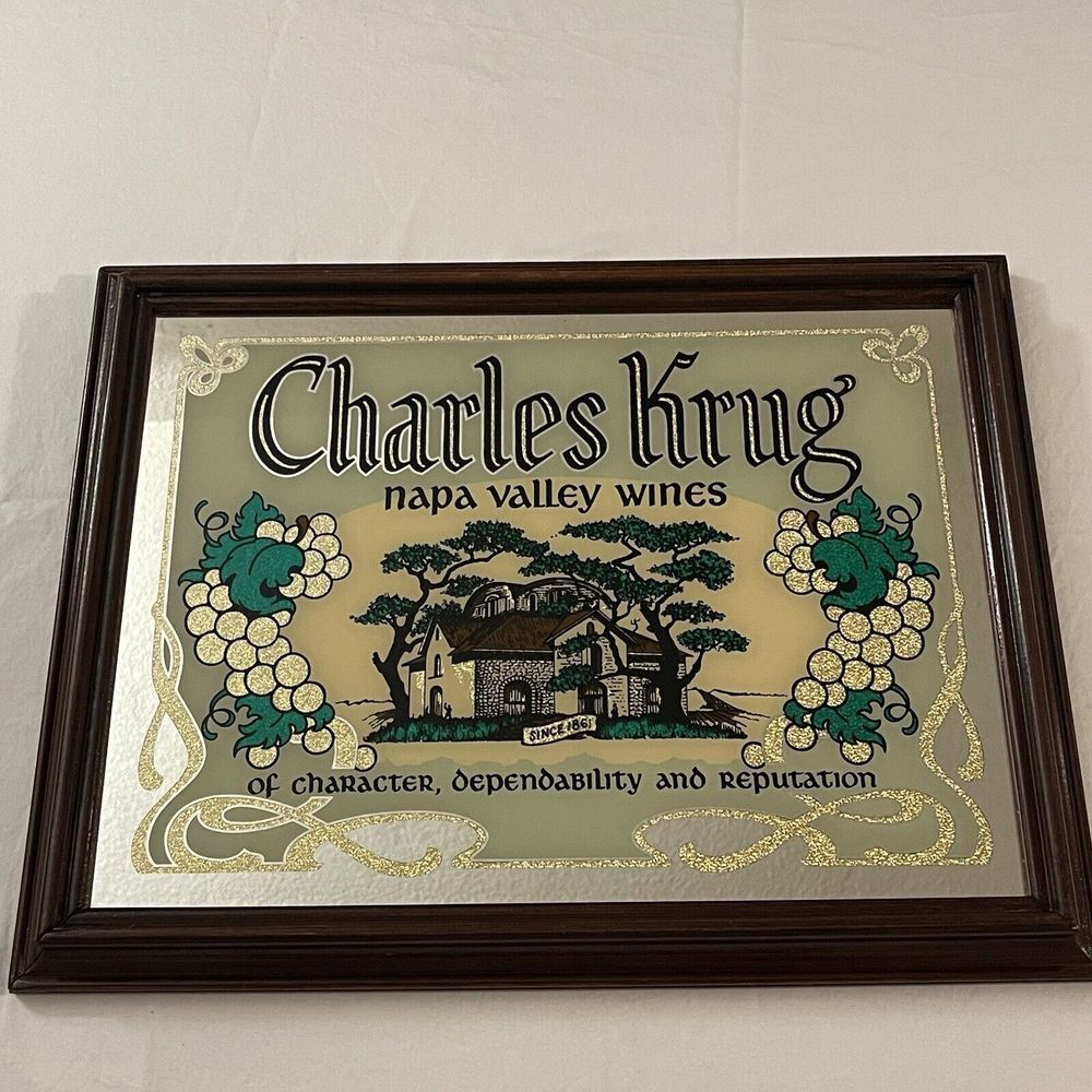 Charles Krug‎ Napa Valley Wines Art SignMirror Framed Rare